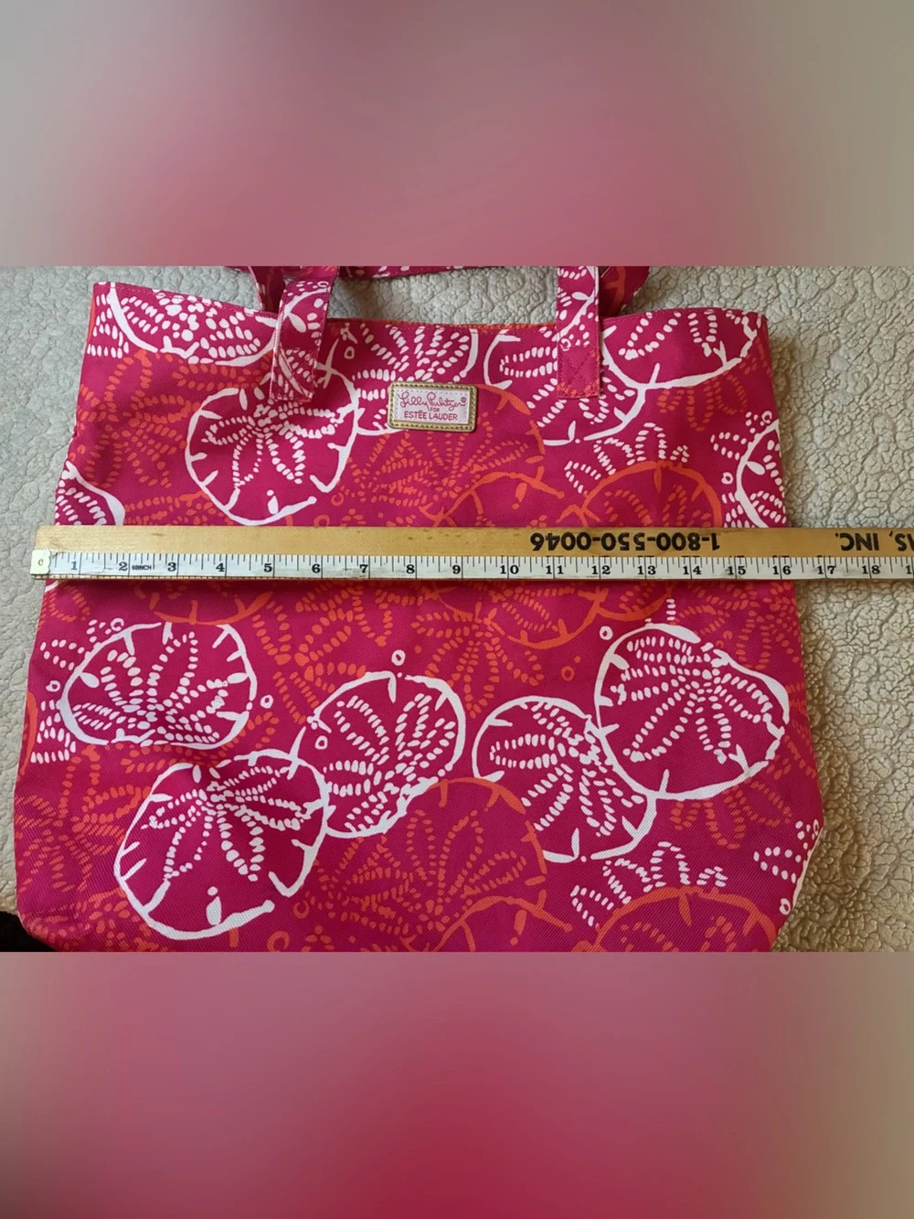 Estee Lauder Bright Pink and White Sand Dollar Print Tote